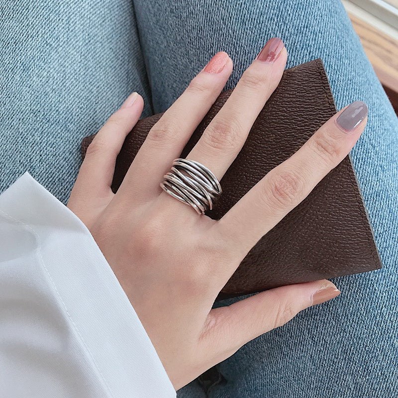 Women's Sterling Silver Adjustable Layered Ring