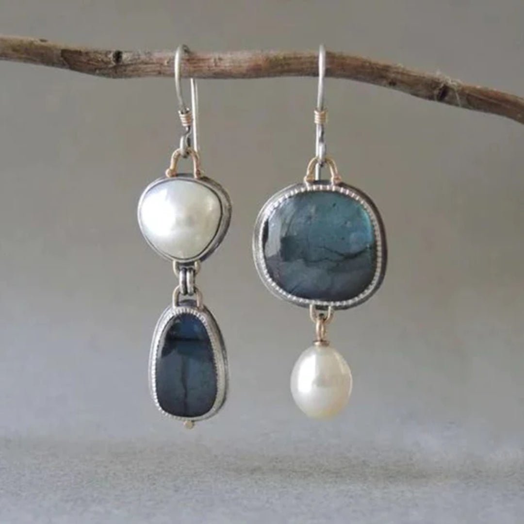 Women's Vintage Blue Gem & Pearl Earrings